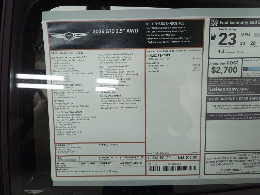 New 2026 Genesis G70 2.5T AWD/4WD image 26