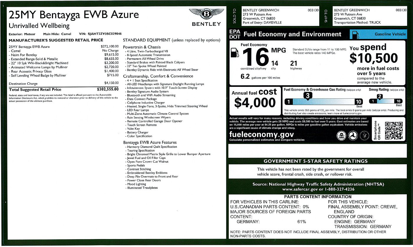 Certified 2025 Bentley Bentayga Extended Wheelbase AWD/4WD image 57