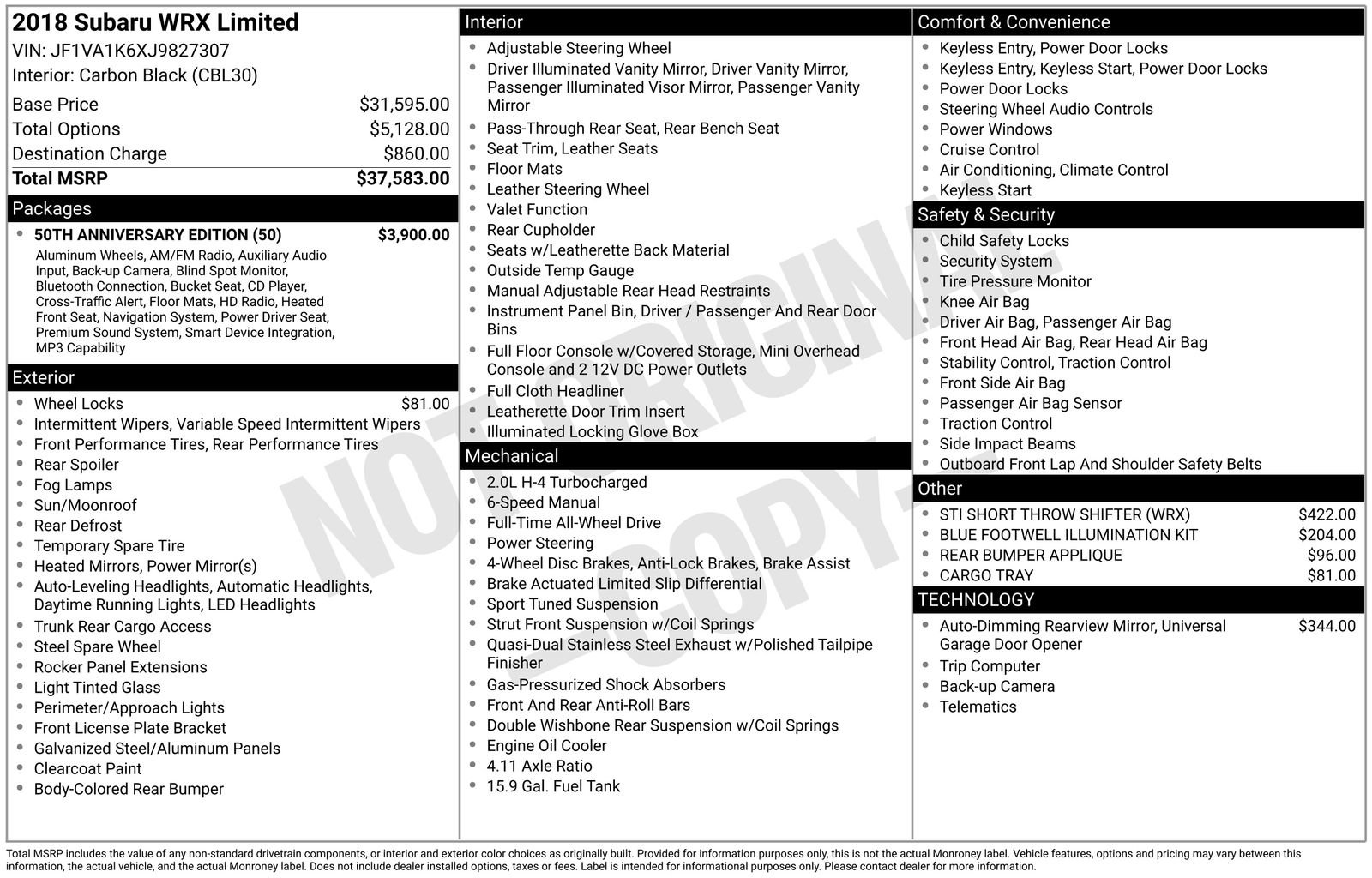 Used 2018 Subaru WRX Limited w/ 50th Anniversary Edition image 25