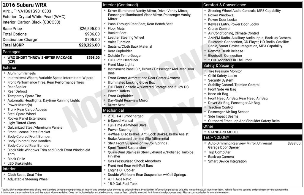 Used 2016 Subaru WRX image 15