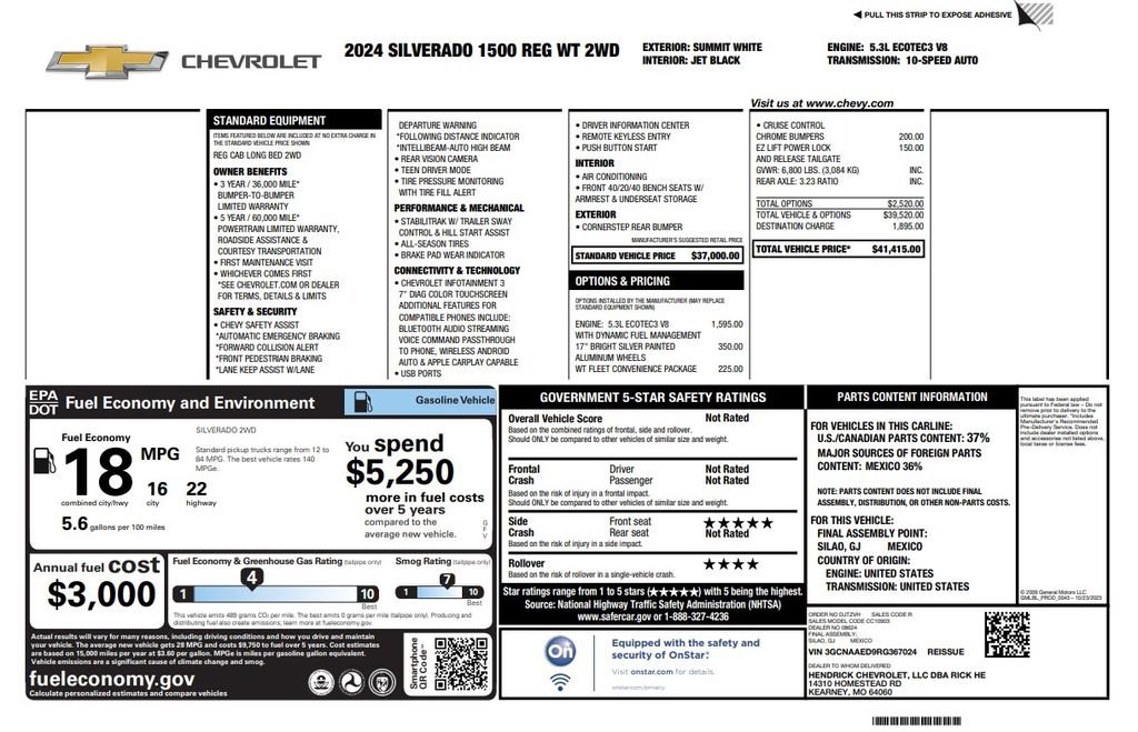 Used 2024 Chevrolet Silverado 1500 W/T w/ WT Fleet Convenience Package image 5