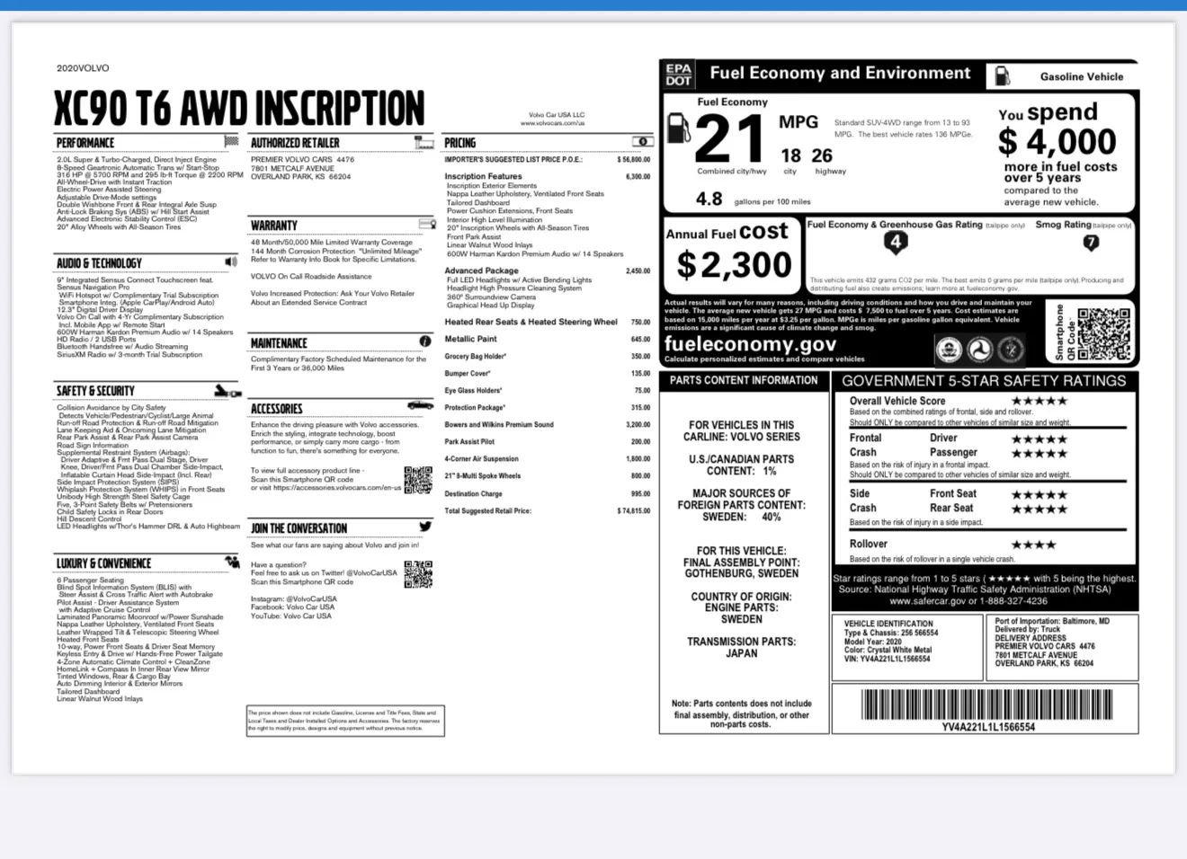 Used 2020 Volvo XC90 T6 Inscription w/ Protection Package image 28