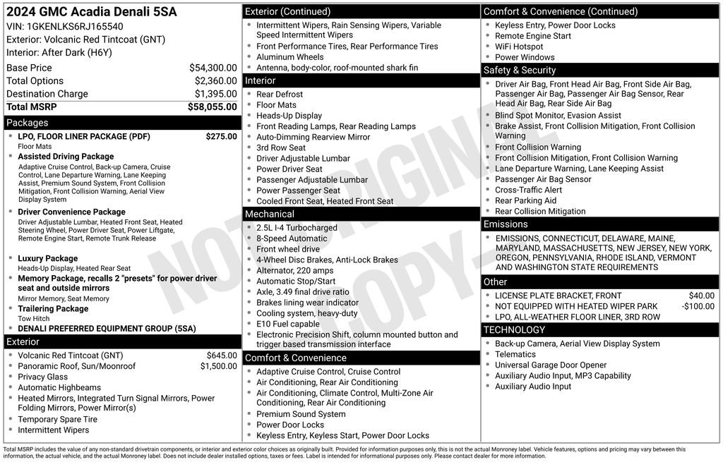 New 2024 GMC Acadia Denali w/ LPO, Floor Liner Package image 25