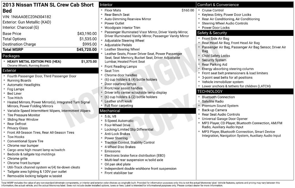 Used 2013 Nissan Titan SL w/ Heavy Metal Edition Pkg AWD/4WD image 6