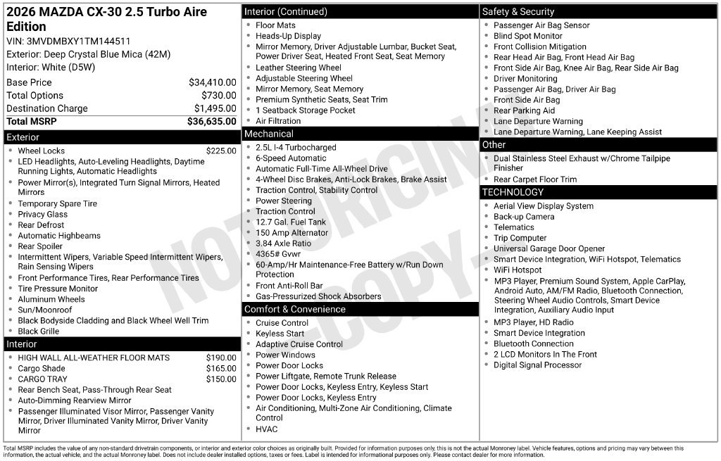 New 2026 MAZDA CX-30 2.5 Turbo Aire Edition AWD/4WD image 23
