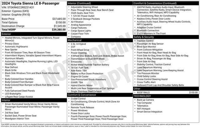 Used 2024 Toyota Sienna LE FWD image 15