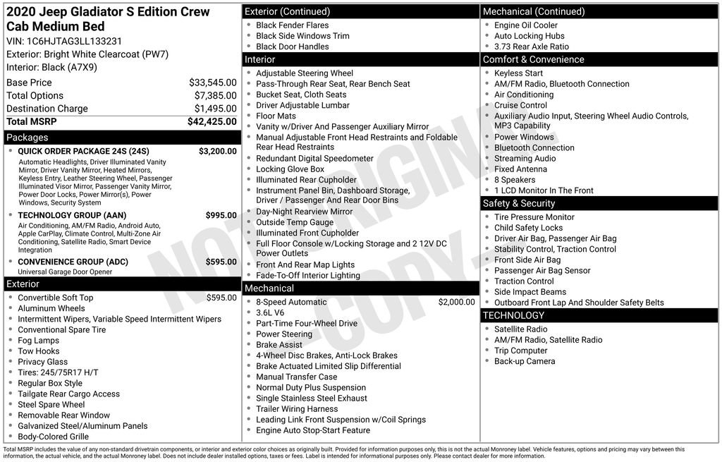 Used 2020 Jeep Gladiator Sport w/ Quick Order Package 24S image 6