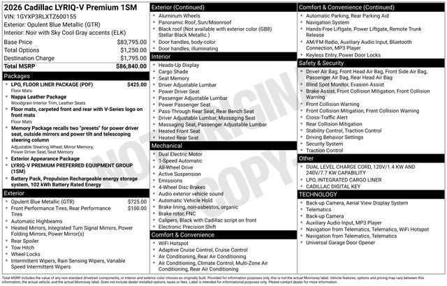 New 2026 Cadillac Lyriq V w/ LPO, Floor Liner Package image 4