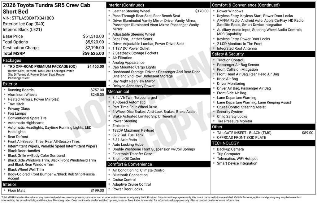 Used 2026 Toyota Tundra SR5 w/ TRD Off-Road Premium Package AWD/4WD image 7