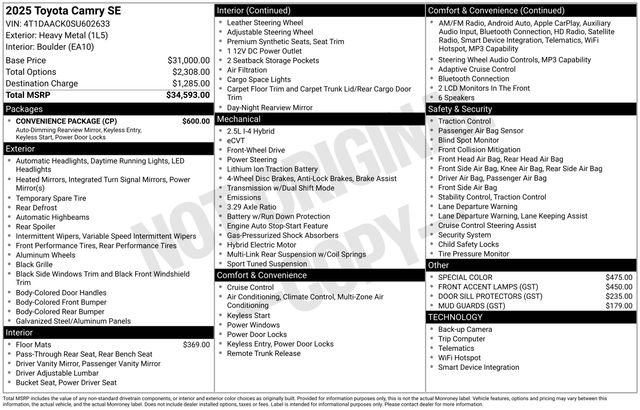 Used 2025 Toyota Camry SE w/ Convenience Package image 3