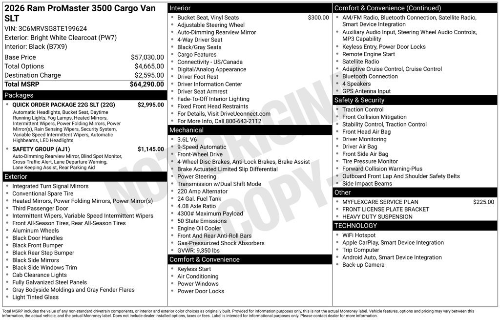 New 2026 RAM ProMaster 3500 w/ Quick Order Package 22G SLT FWD image 6