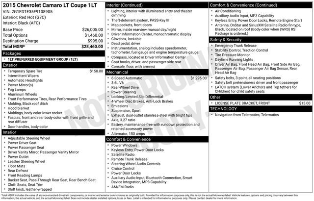Certified 2015 Chevrolet Camaro LT RWD image 5