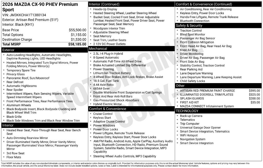 New 2026 MAZDA CX-90 Plug-In Hybrid w/Premium Sport AWD/4WD image 6