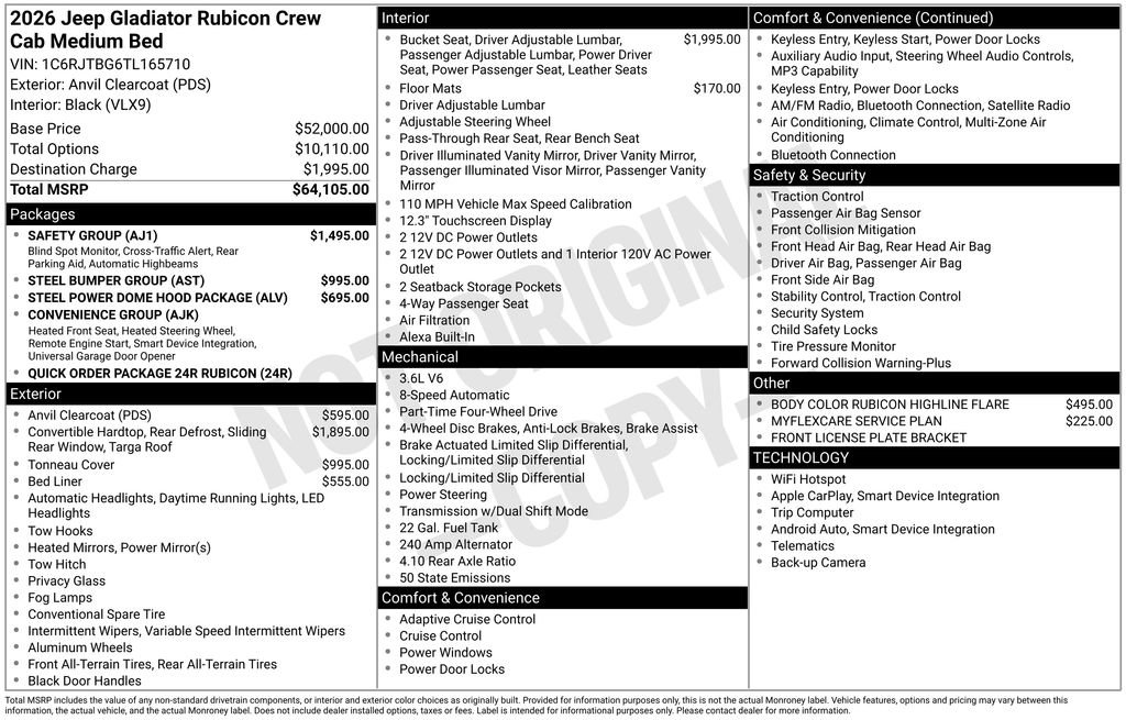 New 2026 Jeep Gladiator Rubicon w/ Safety Group AWD/4WD image 6