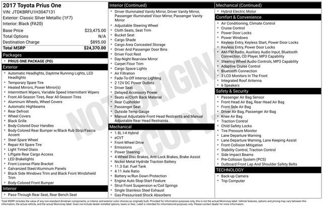 Certified 2017 Toyota Prius One FWD image 5