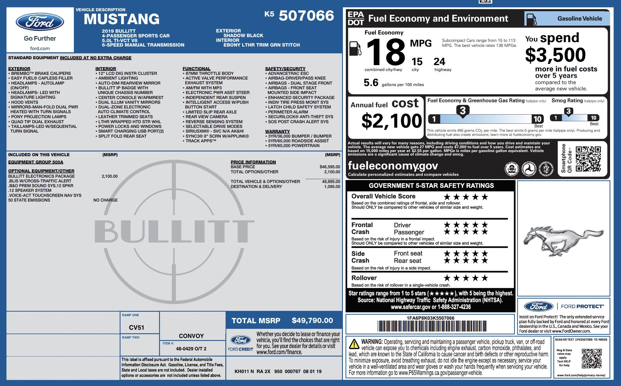 Used 2019 Ford Mustang Bullitt w/ Bullitt Electronics Package image 3