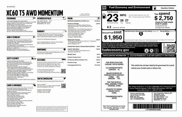 Used 2019 Volvo XC60 T5 Momentum w/ Multimedia Package image 3