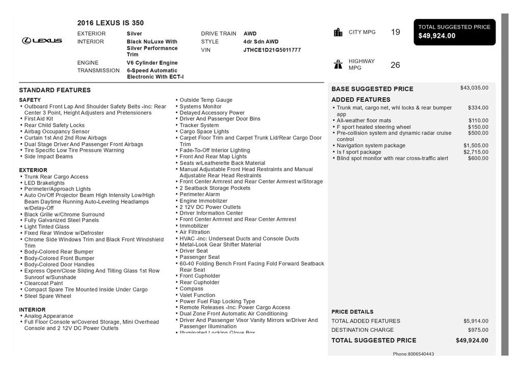 Used 2016 Lexus IS 350 AWD w/ F Sport Package image 3
