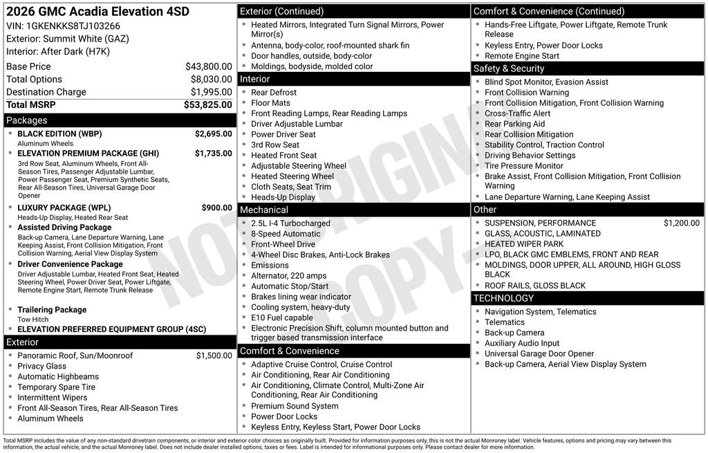 New 2026 GMC Acadia Elevation w/ Black Edition image 48