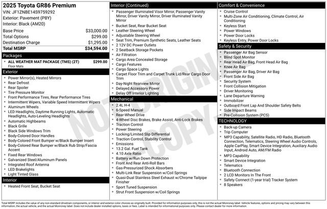 Certified 2025 Toyota GR86 Premium w/ ALL Weather Mat Package (TMS) RWD image 31