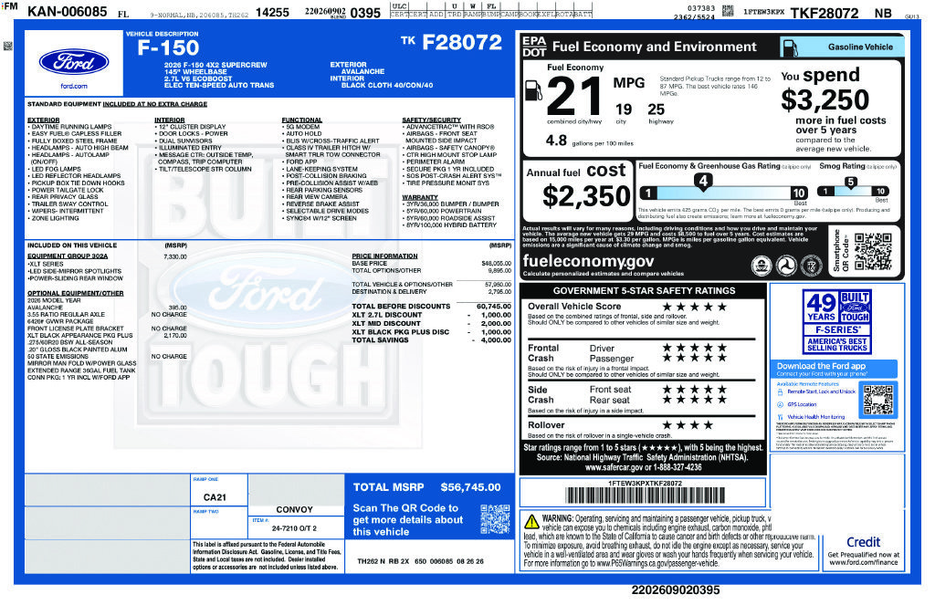 New 2026 Ford F150 XLT w/ Equipment Group 302A MID