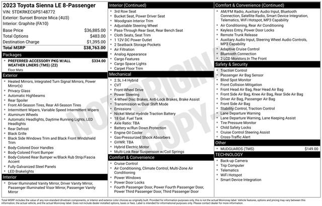Used 2023 Toyota Sienna LE FWD image 37