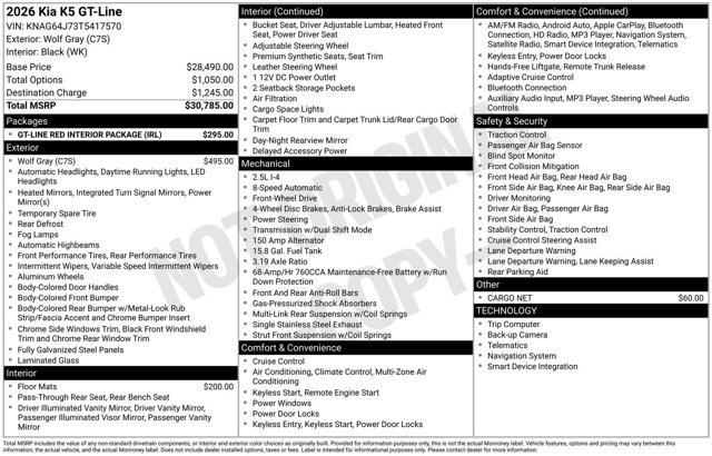 Certified 2026 Kia K5 GT-Line w/ GT-Line Red Interior Package image 3