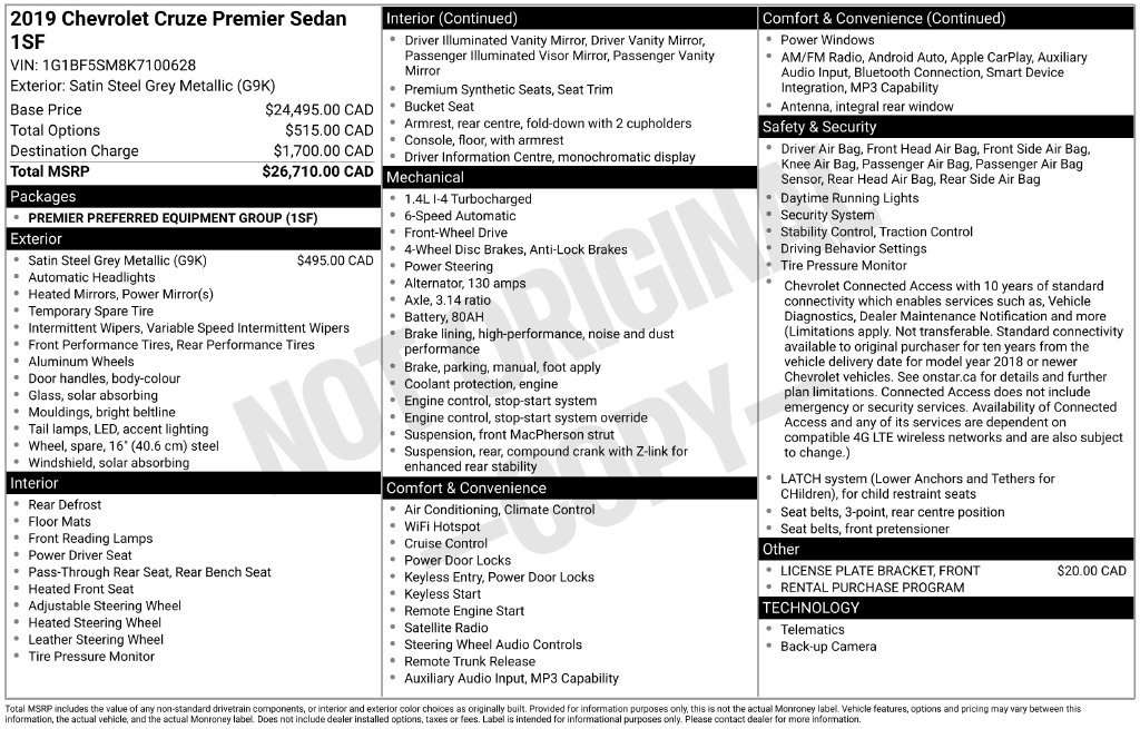 Used 2019 Chevrolet Cruze Premier FWD image 2