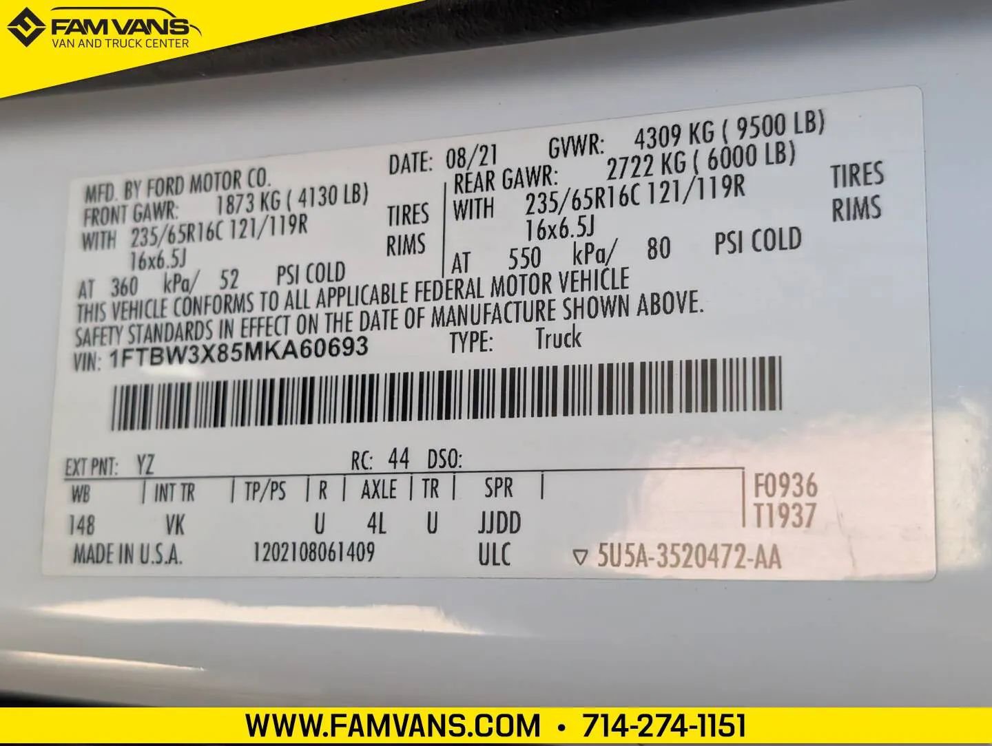 Used 2021 Ford Transit 350 148 High Roof Extended RWD image 48