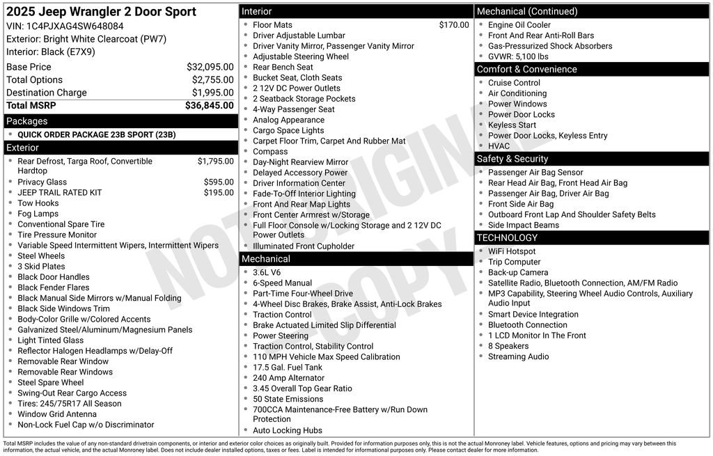 Certified 2025 Jeep Wrangler Sport AWD/4WD image 13