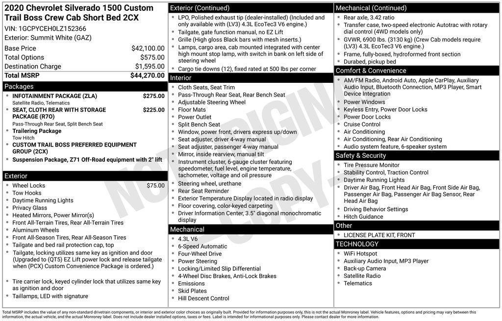 Used 2020 Chevrolet Silverado 1500 Custom Trail Boss w/ Infotainment Package image 2