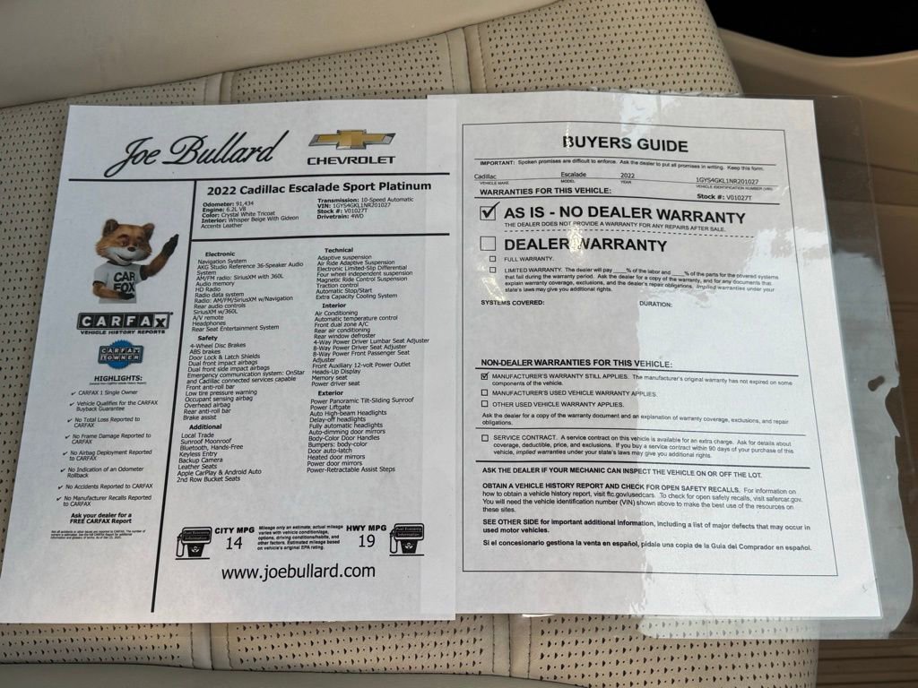 Used 2022 Cadillac Escalade Sport Platinum w/ Heavy-Duty Trailer Package image 42