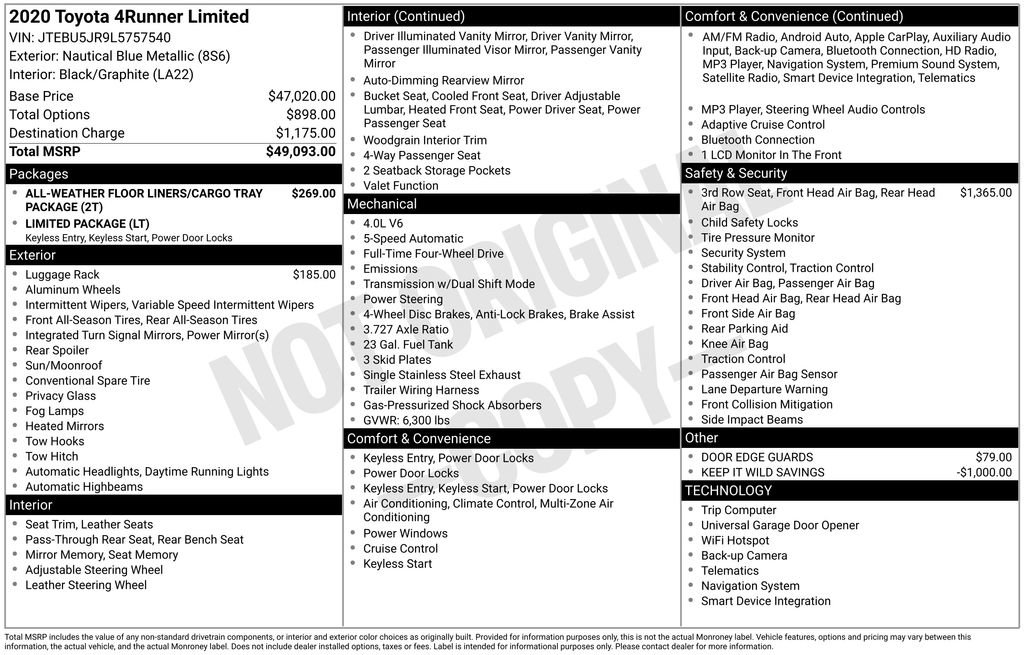 Used 2020 Toyota 4Runner Limited image 38