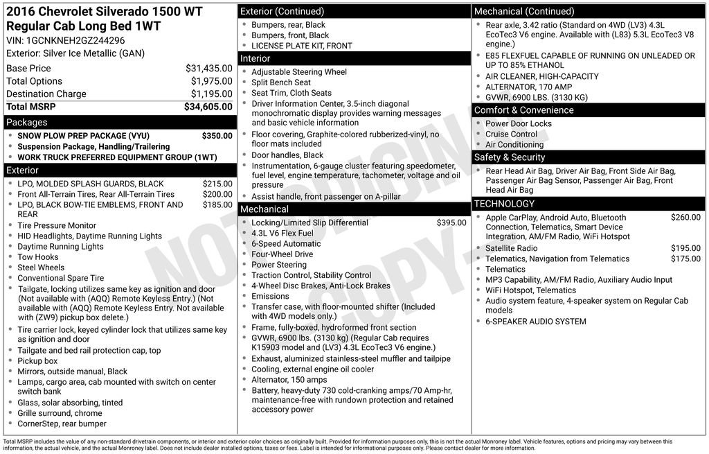 Certified 2016 Chevrolet Silverado 1500 W/T w/ Snow Plow Prep Package AWD/4WD image 34