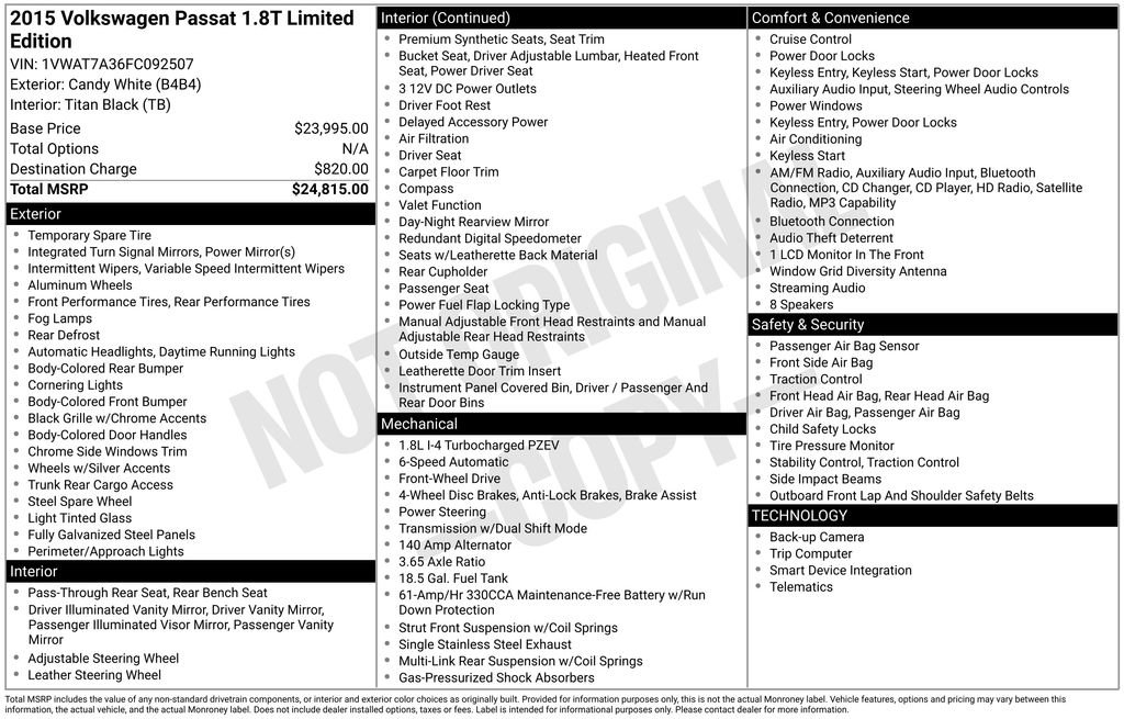 Used 2015 Volkswagen Passat 1.8T Limited Edition image 20
