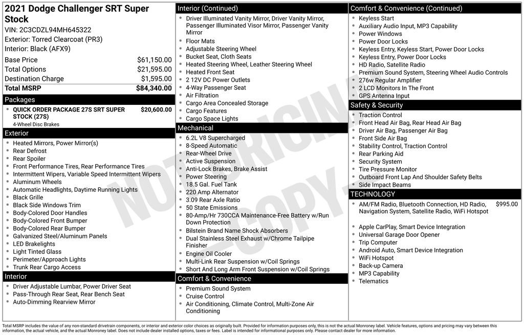 Used 2021 Dodge Challenger SRT Super Stock image 5