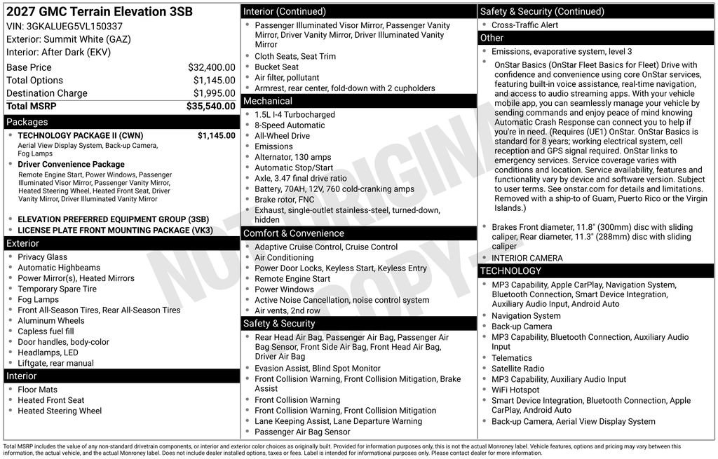 New 2027 GMC Terrain Elevation w/ Technology Package II AWD/4WD image 5