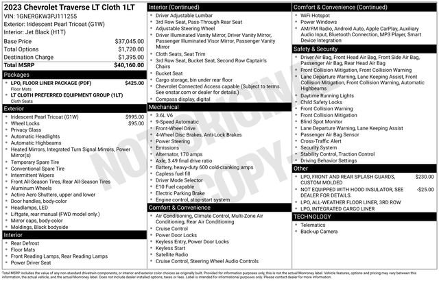 Certified 2023 Chevrolet Traverse LT w/ LPO, Floor Liner Package image 34