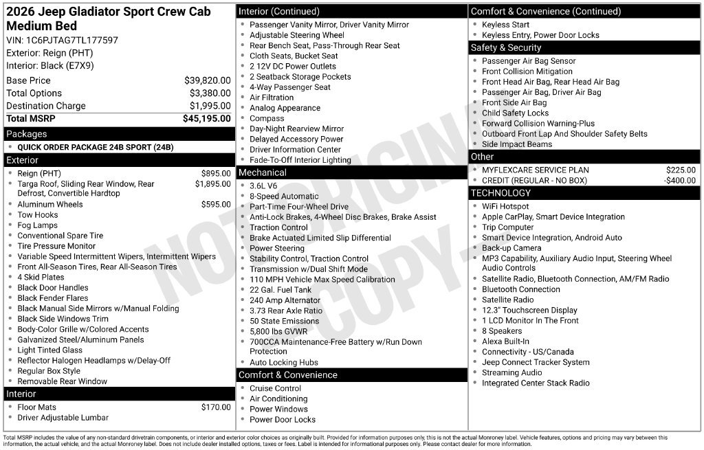 New 2026 Jeep Gladiator Sport AWD/4WD image 7
