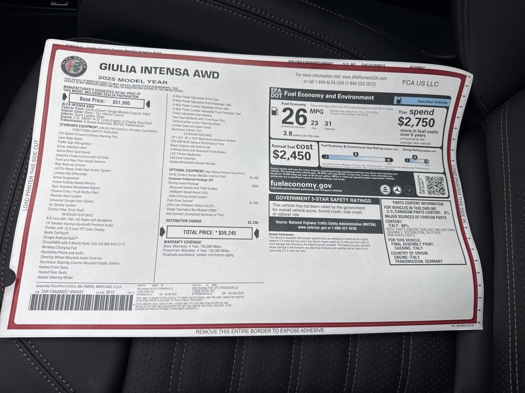 New 2025 Alfa Romeo Giulia AWD w/ Driving Assist Package image 19