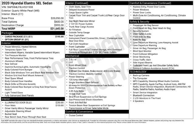 Used 2020 Hyundai Elantra SEL w/ Cargo Package (C1) FWD image 36