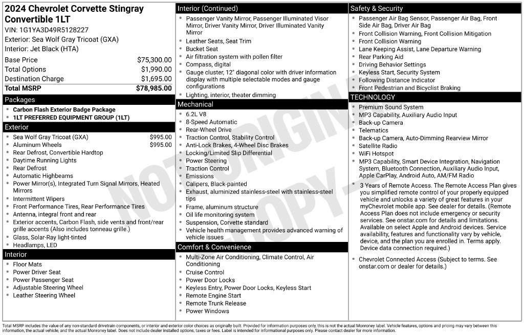 Used 2024 Chevrolet Corvette Stingray Convertible w/ 1LT RWD image 6