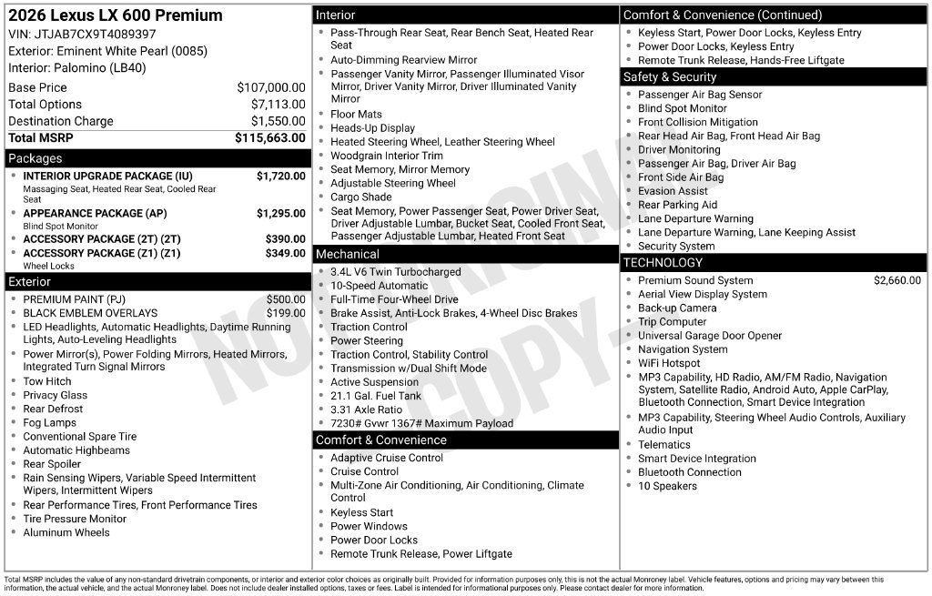 Used 2026 Lexus LX 600 4WD w/ Interior Upgrade Package image 18