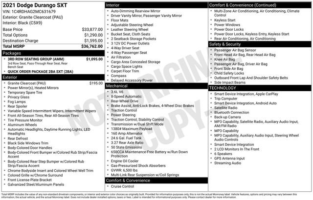 Used 2021 Dodge Durango SXT w/ 3rd Row Seating Group RWD image 5
