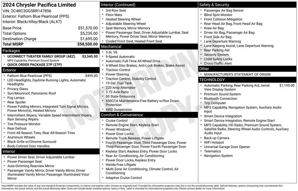 Used 2024 Chrysler Pacifica Limited w/ Uconnect Theater Family Group AWD/4WD image 37