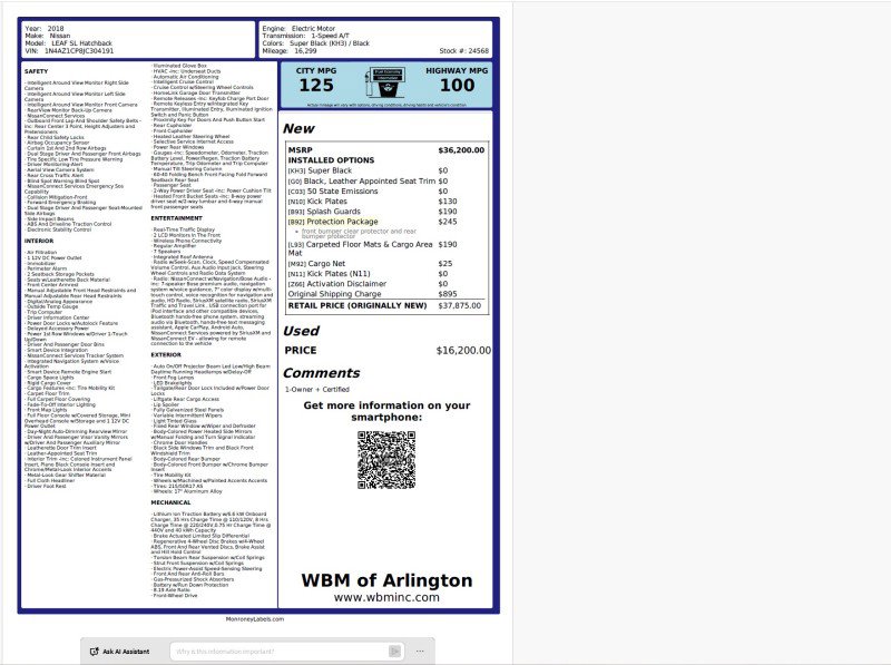 Used 2018 Nissan Leaf SL w/ Protection Package image 2