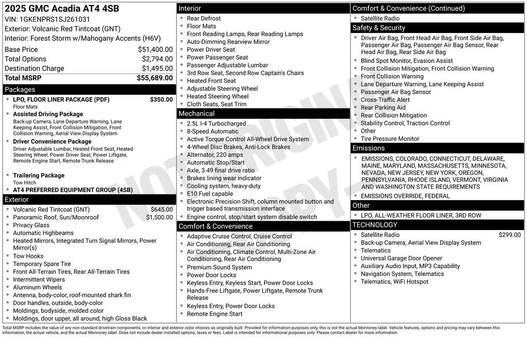 New 2025 GMC Acadia AT4 w/ LPO, Floor Liner Package image 4