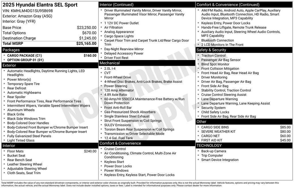 Certified 2025 Hyundai Elantra Sport w/ Cargo Package FWD image 5