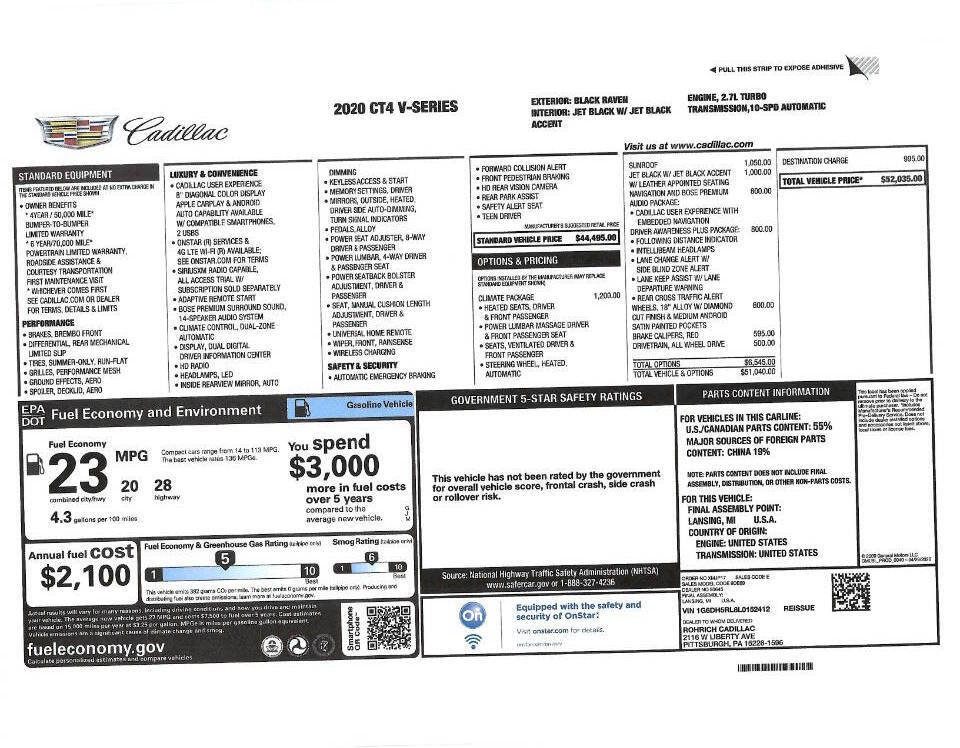 Used 2020 Cadillac CT4 V w/ Climate Package image 2