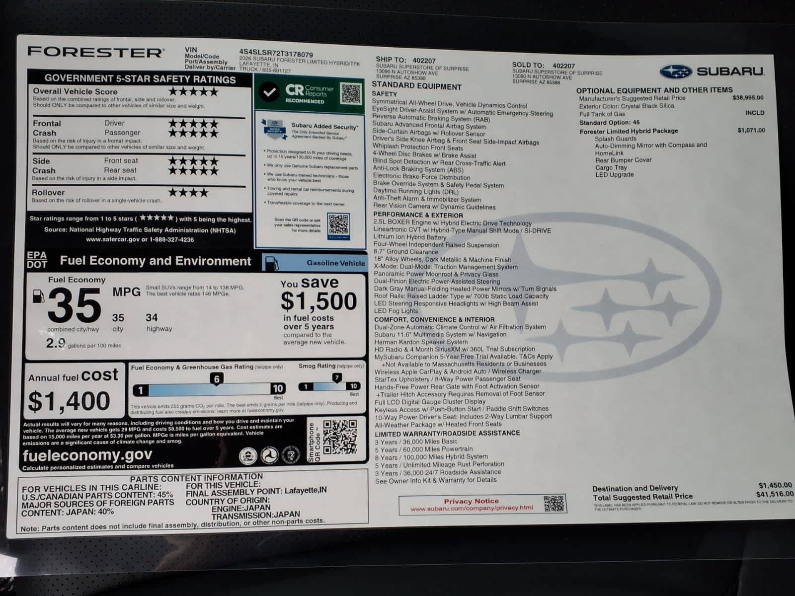 New 2026 Subaru Forester Touring AWD/4WD image 40